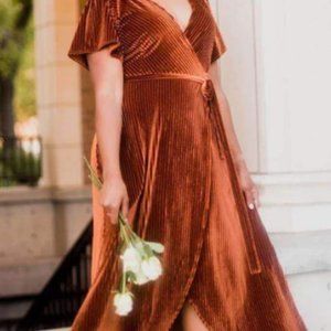 Copper color ribbed velvet wrap maci dress